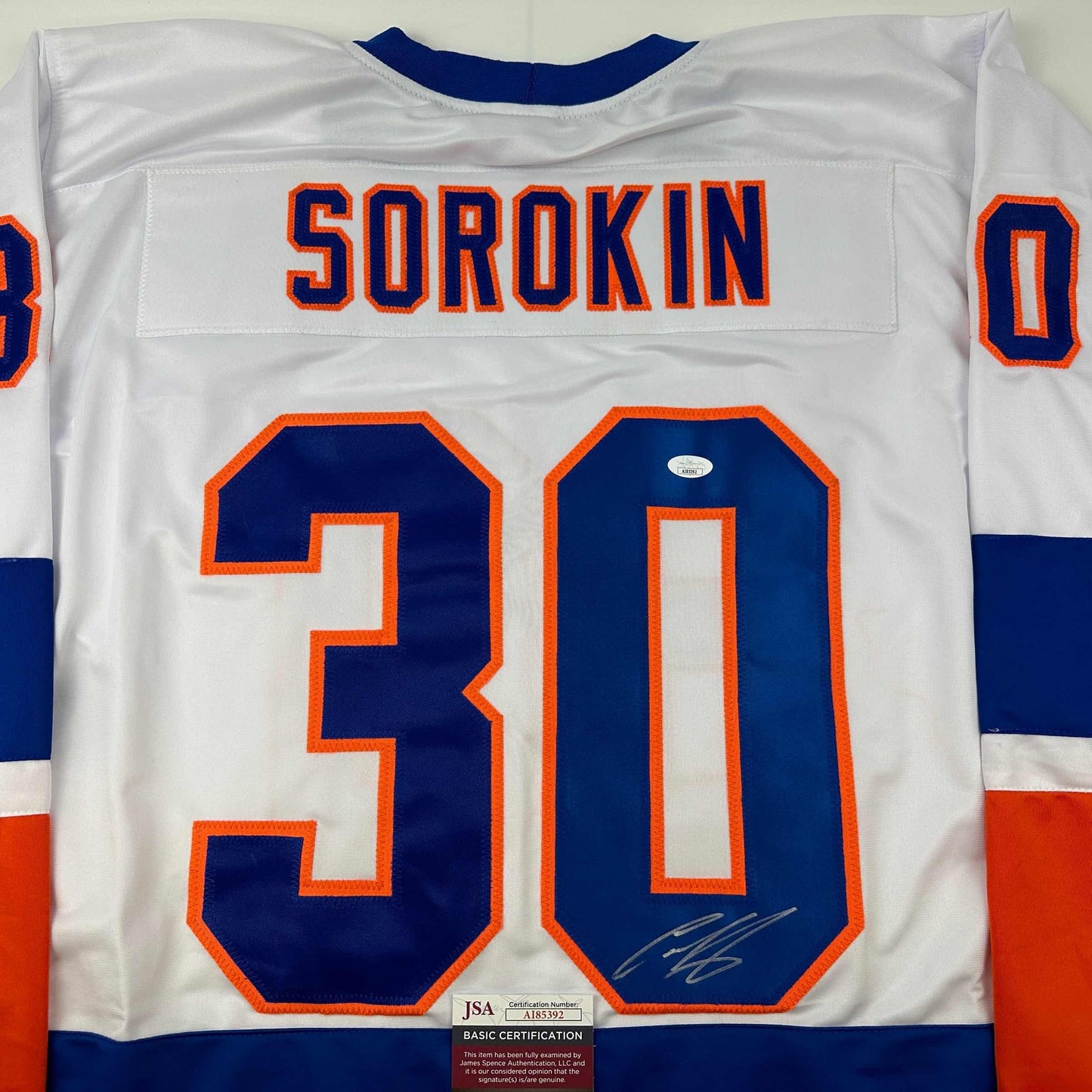 Autographed/Signed Ilya Sorokin New York White Hockey Jersey JSA COA