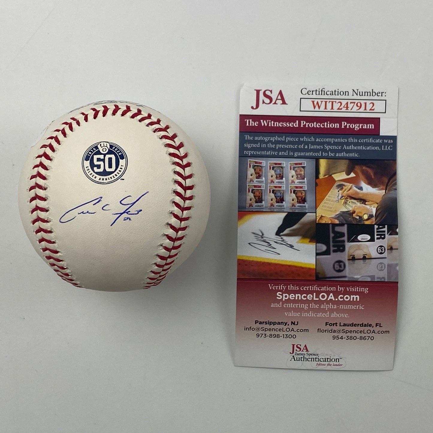 Autographed/Signed Christian Yelich Brewers 50th Anniversary Rawlings Official Major League Baseball ROML JSA COA