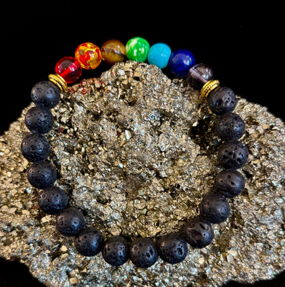 Chakra Beaded Bracelet – Volcanic Lava Rock & Natural Healing Stones