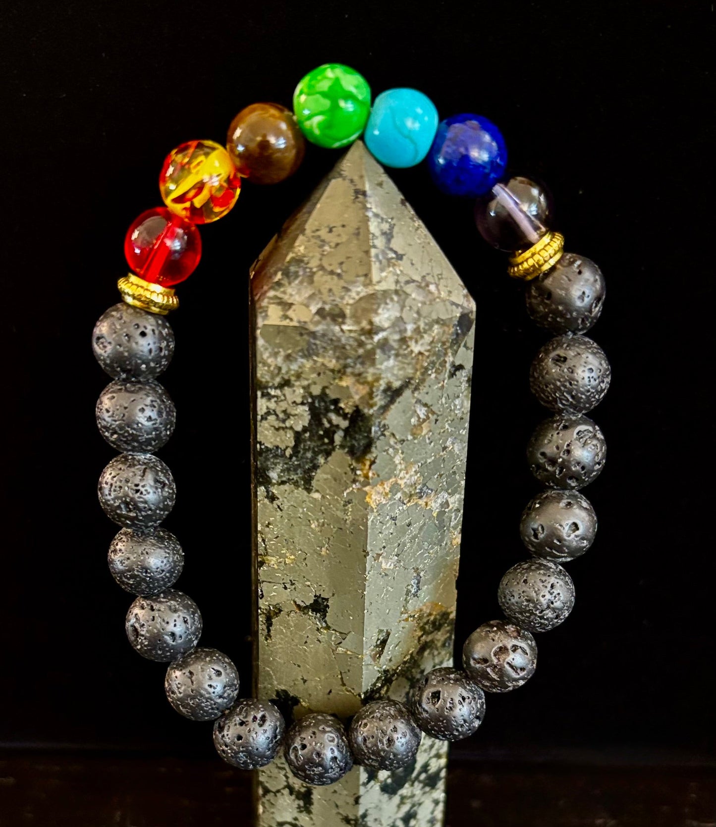 Reiki-Infused Chakra Beaded Bracelet – Volcanic Lava Rock & Natural Healing Stones