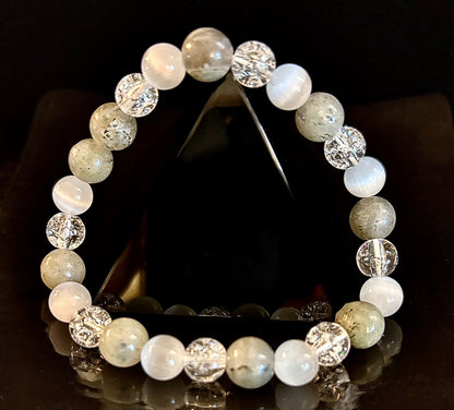 Reiki-Infused Lightworkers Healing Bracelet – Labradorite, Crackle Quartz & Selenite