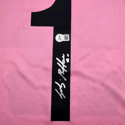Autographed/Signed Gianluigi Buffon Juventus Pink Soccer Jersey Beckett BAS COA