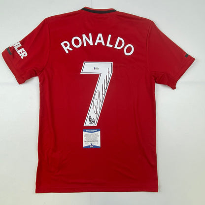 Autographed/Signed Cristiano Ronaldo Manchester United Red Soccer Jersey Beckett BAS COA