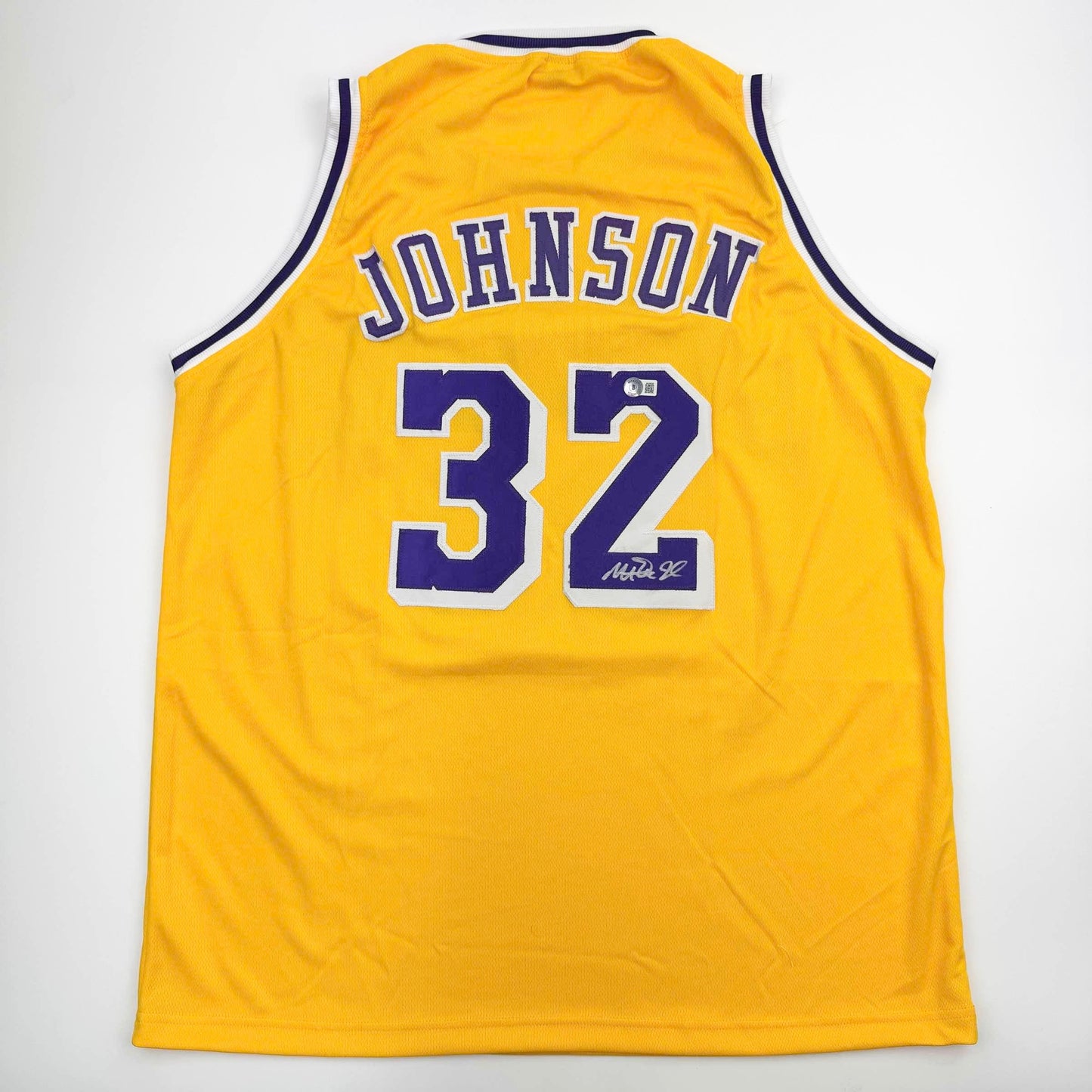 Autographed/Signed Earvin Magic Johnson Los Angeles LA Yellow Basketball Jersey Beckett BAS COA
