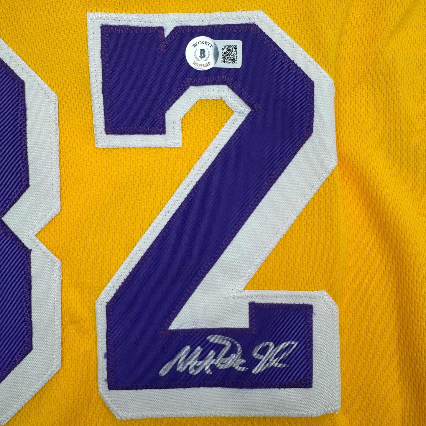 Autographed/Signed Earvin Magic Johnson Los Angeles LA Yellow Basketball Jersey Beckett BAS COA
