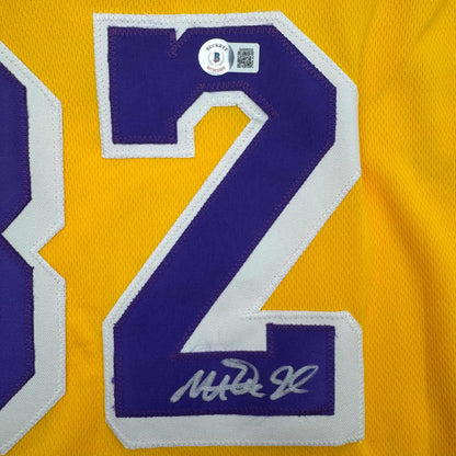 Autographed/Signed Earvin Magic Johnson Los Angeles LA Yellow Basketball Jersey Beckett BAS COA