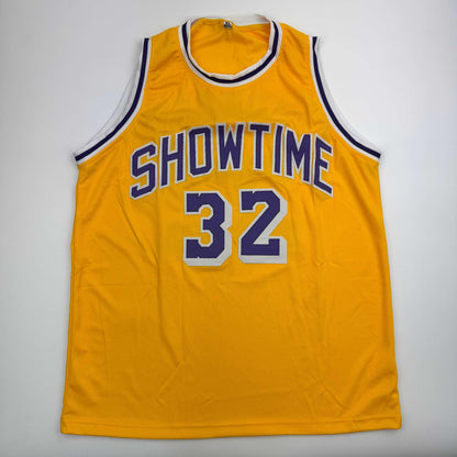 Autographed/Signed Earvin Magic Johnson Los Angeles LA Yellow Basketball Jersey Beckett BAS COA