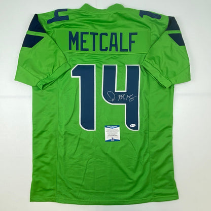 Autographed/Signed DK D.K. Metcalf Seattle Green Football Jersey Beckett BAS COA