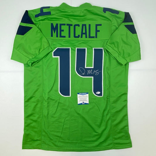 Autographed/Signed DK D.K. Metcalf Seattle Green Football Jersey Beckett BAS COA