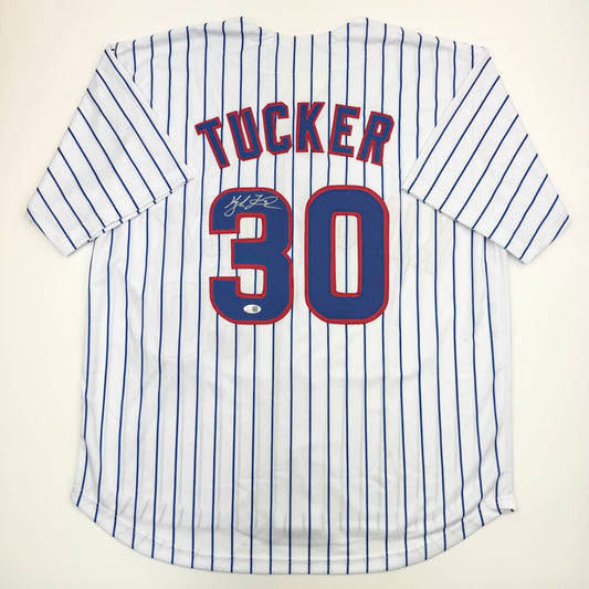 Autographed/Signed Kyle Tucker Chicago Pinstripe Baseball Jersey JSA COA