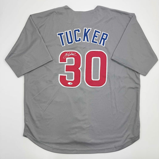 Autographed/Signed Kyle Tucker Chicago Grey Baseball Jersey JSA COA
