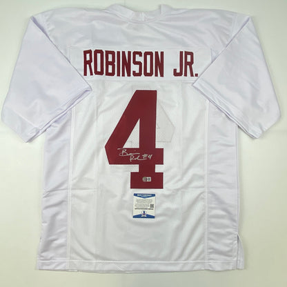 Autographed/Signed Brian Robinson Jr. Alabama White College Football Jersey Beckett BAS COA