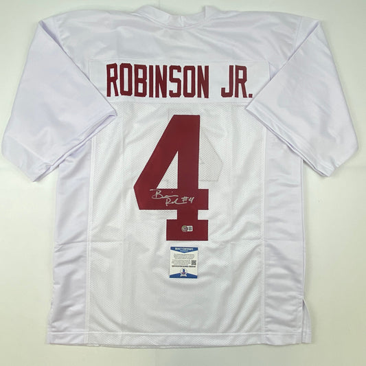 Autographed/Signed Brian Robinson Jr. Alabama White College Football Jersey Beckett BAS COA