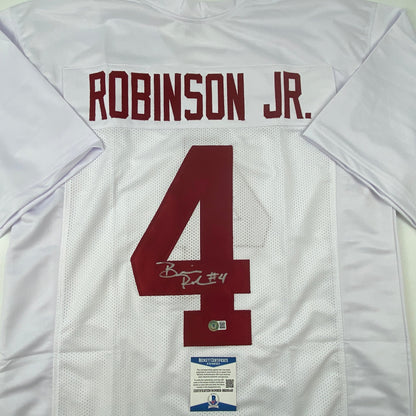 Autographed/Signed Brian Robinson Jr. Alabama White College Football Jersey Beckett BAS COA