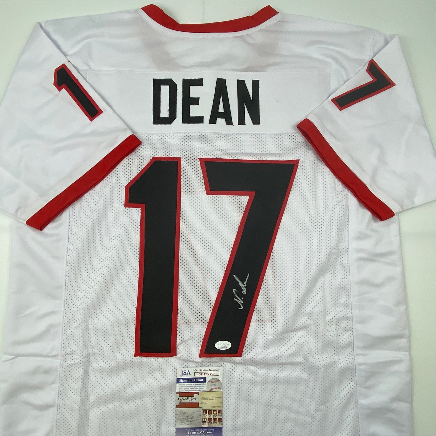 Autographed/Signed Nakobe Dean Georgia White College Football Jersey JSA COA