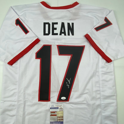 Autographed/Signed Nakobe Dean Georgia White College Football Jersey JSA COA