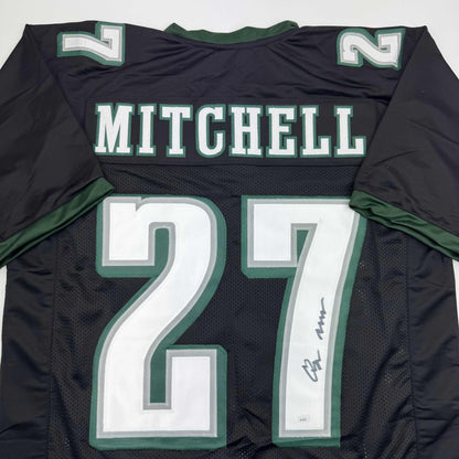 Autographed/Signed Quinyon Mitchell Philadelphia Black Football Jersey JSA COA