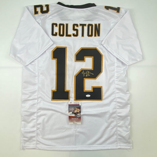 Autographed/Signed Marques Colston New Orleans White Football Jersey JSA COA