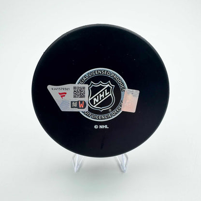 Autographed/Signed Macklin Celebrini San Jose Sharks Logo Hockey Puck Fanatics COA