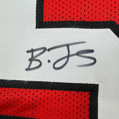 Framed Autographed/Signed Broderick Jones 35x39 Georgia Red College Football Jersey JSA COA