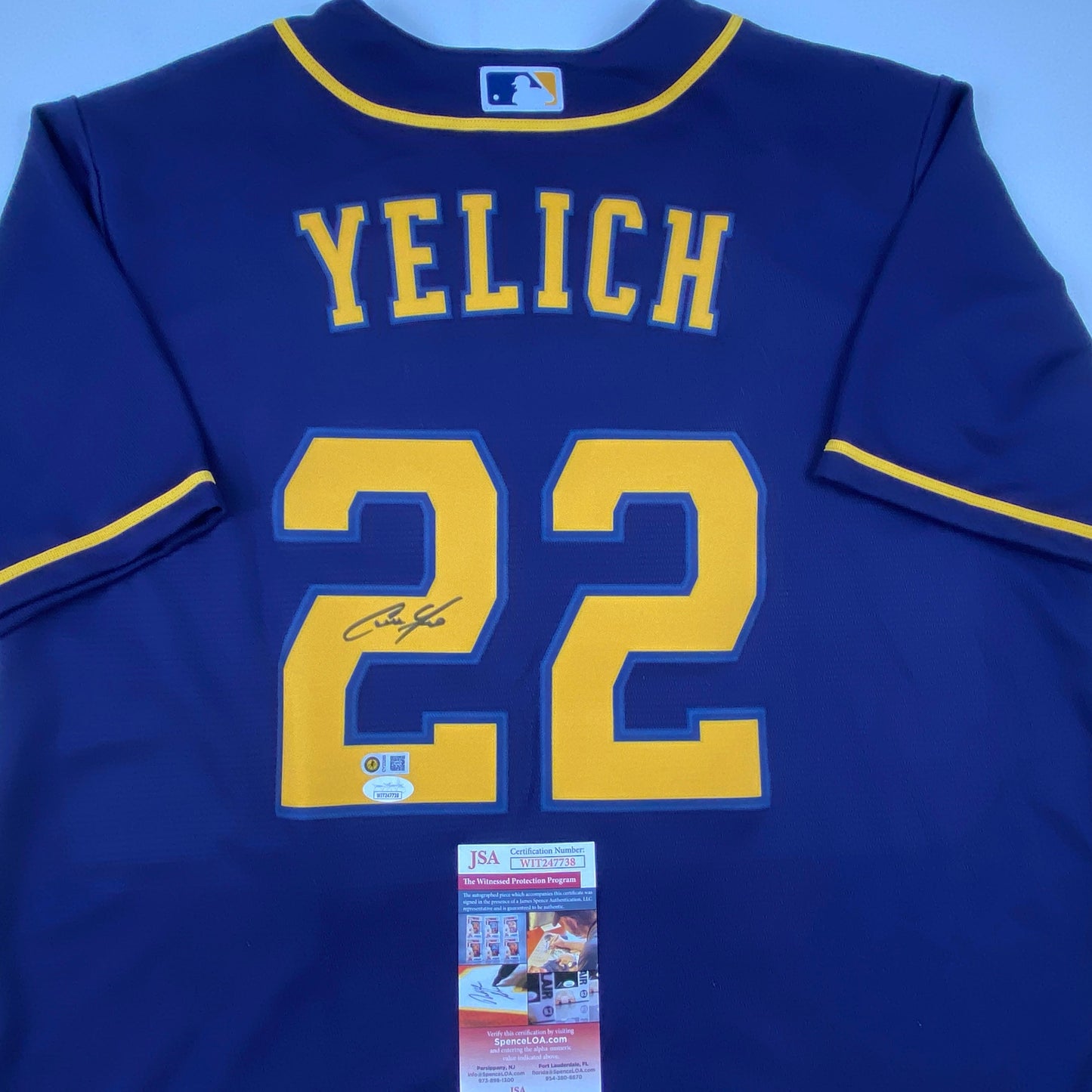Autographed/Signed Christian Yelich Milwaukee Brewers Blue Alternate Baseball Jersey JSA COA