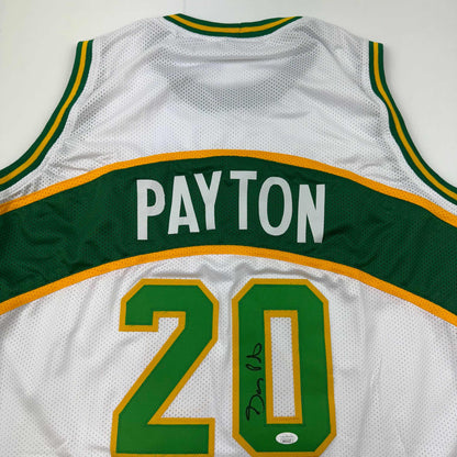 Autographed/Signed Gary Payton Seattle White Basketball Jersey JSA COA