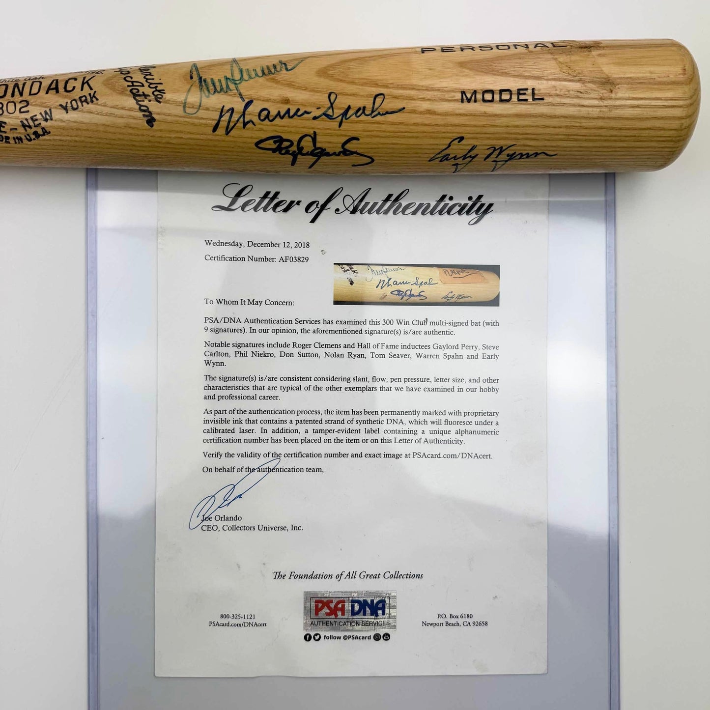 RARE 300 Win Club 9 Sigs Autographed/Signed Baseball Bat Tom Seaver, Nolan Ryan, Clemens, Sutton, Carlton, Niekro, Perry, Spahn & Wynn PSA/DNA