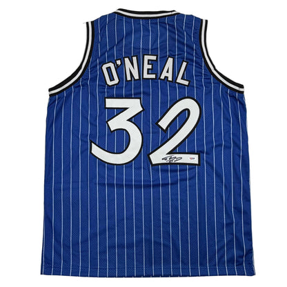 Autographed/Signed Shaquille Shaq O'Neal Orlando Blue Pinstripe Basketball Jersey PSA/DNA COA