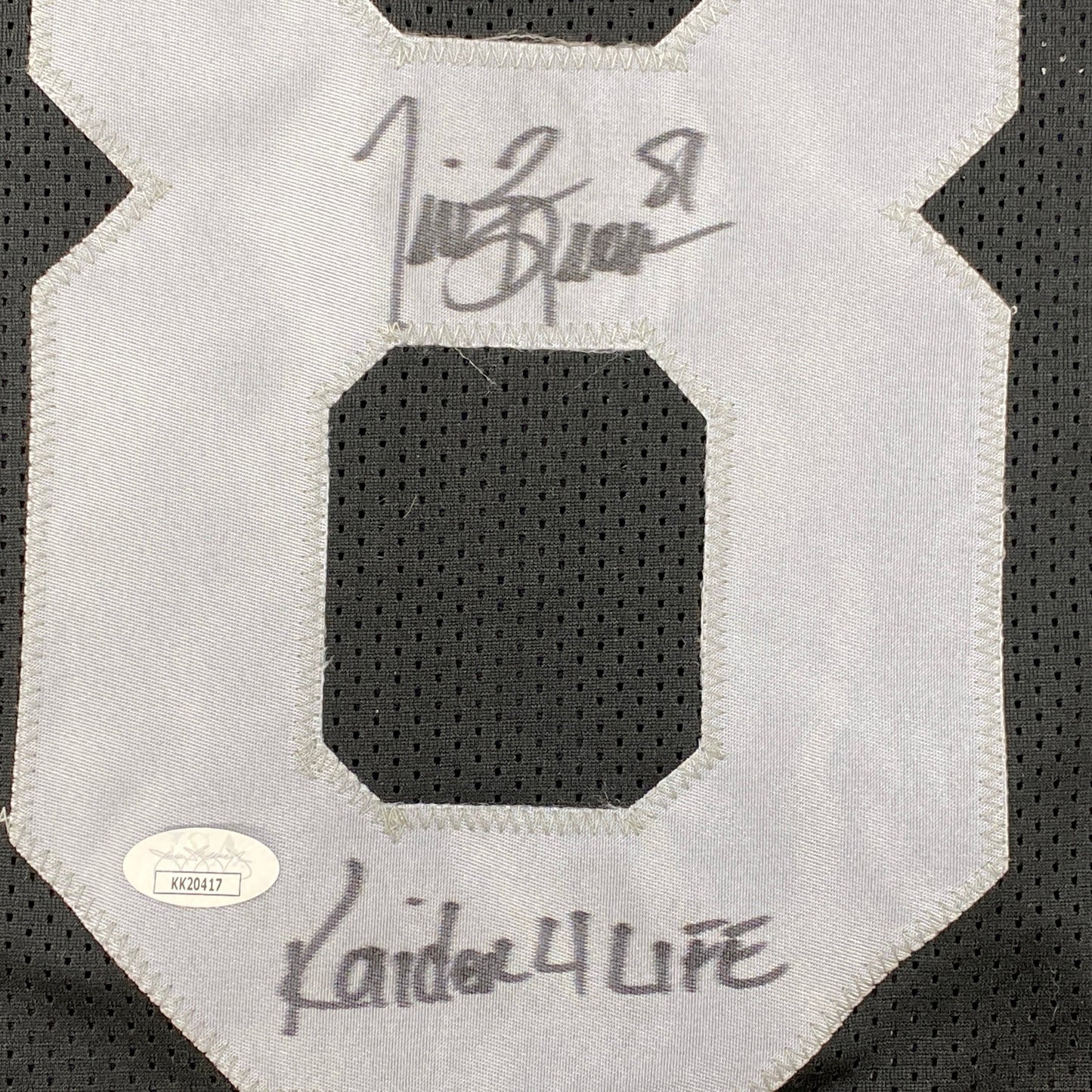 Autographed/Signed Tim Brown Raider 4 Life Oakland Black Football Jersey JSA COA