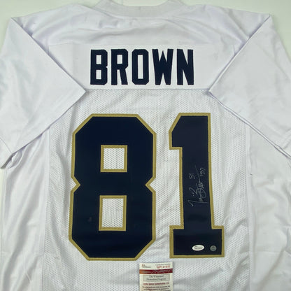 Autographed/Signed Tim Brown Notre Dame White College Football Jersey JSA COA