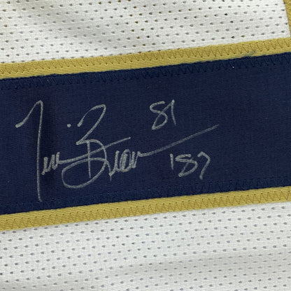 Autographed/Signed Tim Brown Notre Dame White College Football Jersey JSA COA