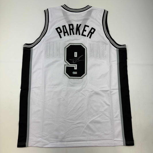 Autographed/Signed Tony Parker San Antonio White Basketball Jersey Beckett BAS COA