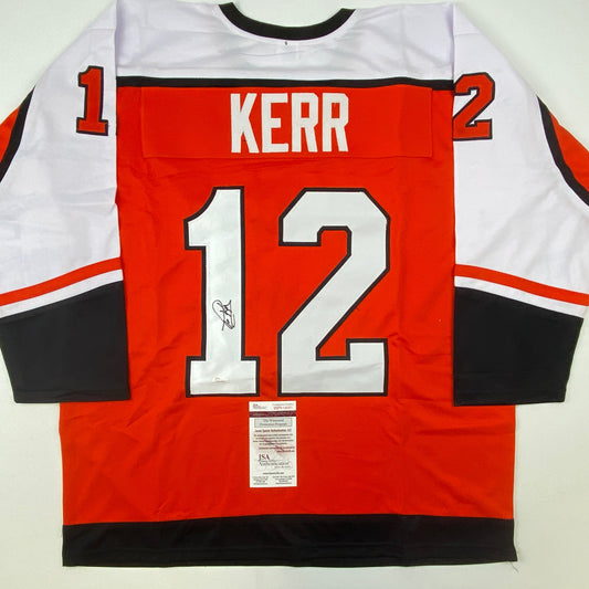 Autographed/Signed Tim Kerr Philadelphia Orange Hockey Jersey JSA COA