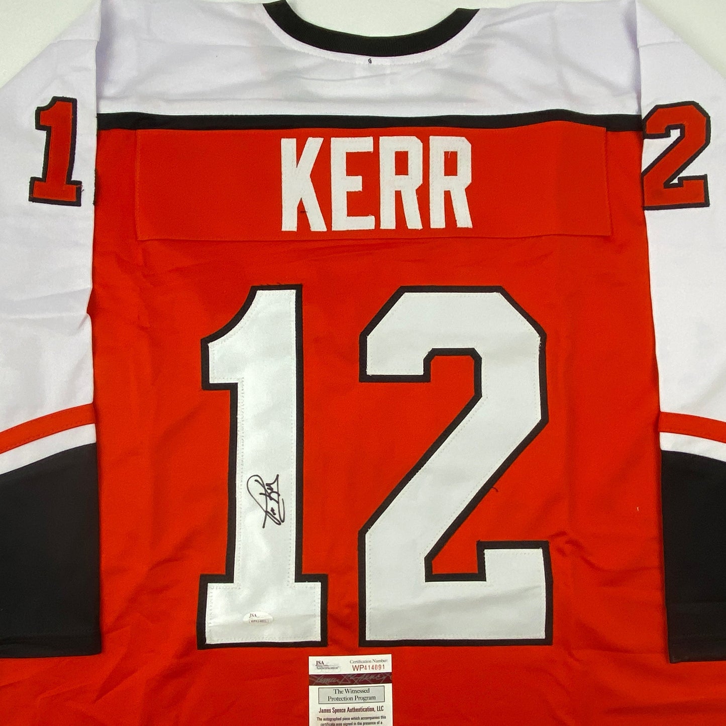 Autographed/Signed Tim Kerr Philadelphia Orange Hockey Jersey JSA COA