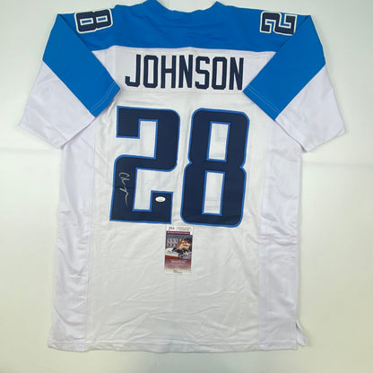 Autographed/Signed Chris Johnson Tennessee White Football Jersey JSA COA
