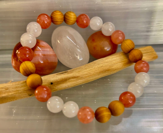 White Witch Intuition & Aura Cleansing Bracelet – Palo Santo, Selenite & Smoky Quartz