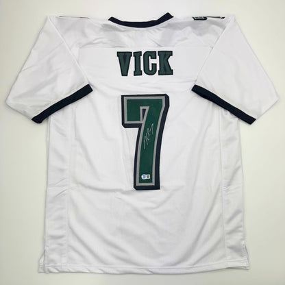 Autographed/Signed Michael Mike Vick Philadelphia White Football Jersey Beckett BAS COA