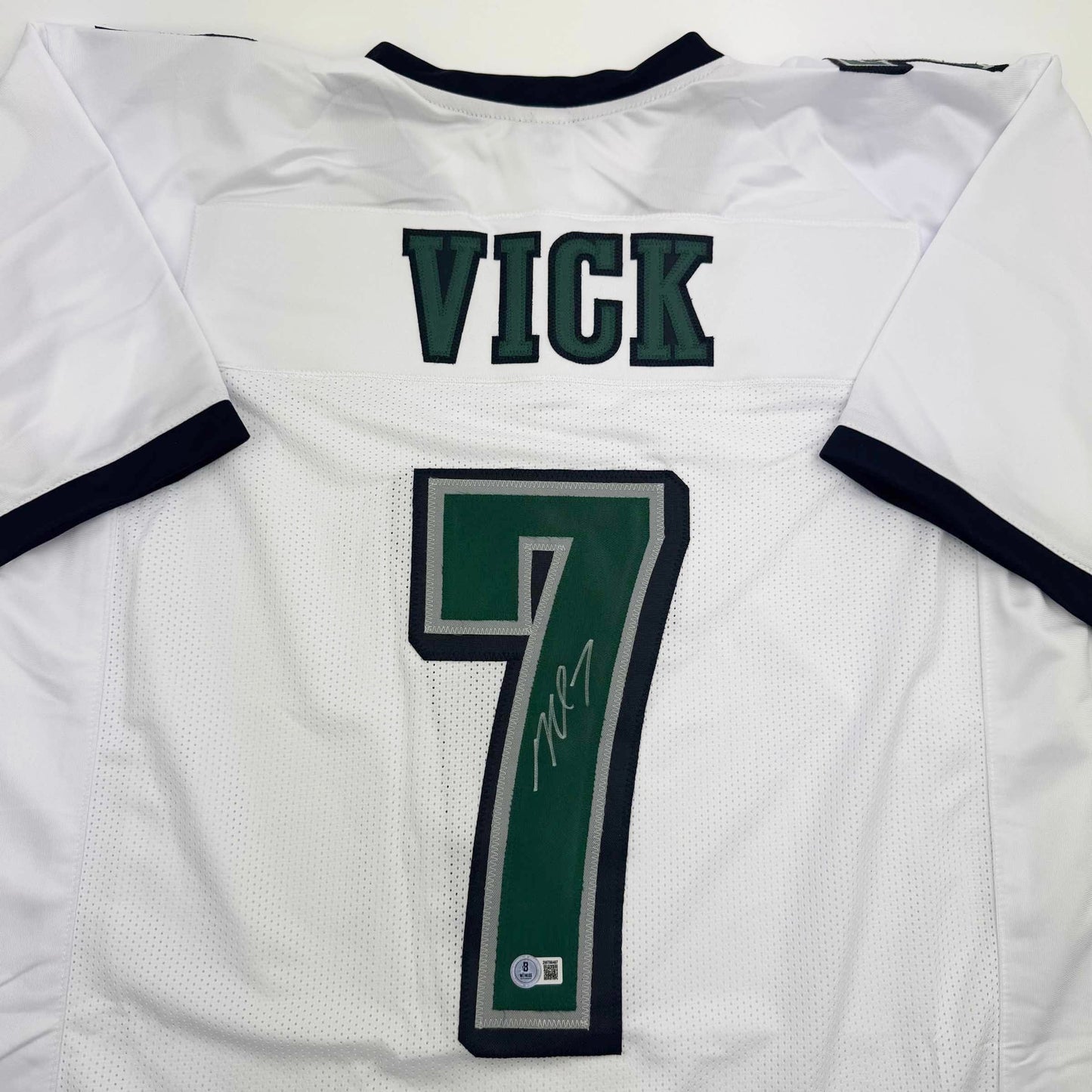 Autographed/Signed Michael Mike Vick Philadelphia White Football Jersey Beckett BAS COA
