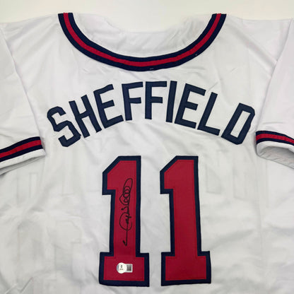 Autographed/Signed Gary Sheffield Atlanta White Baseball Jersey Beckett BAS COA