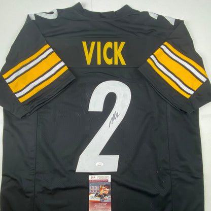 Autographed/Signed Michael Mike Vick Pittsburgh Black Football Jersey JSA COA