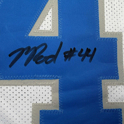Autographed/Signed Malcolm Rodriguez Detroit White Football Jersey Beckett BAS COA