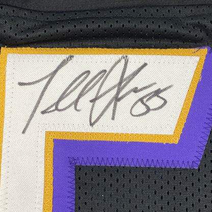 Autographed/Signed Terrell Suggs Baltimore Black Quote Football Jersey JSA COA