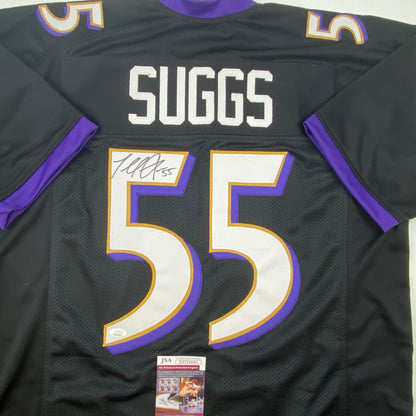 Autographed/Signed Terrell Suggs Baltimore Black Football Jersey JSA COA