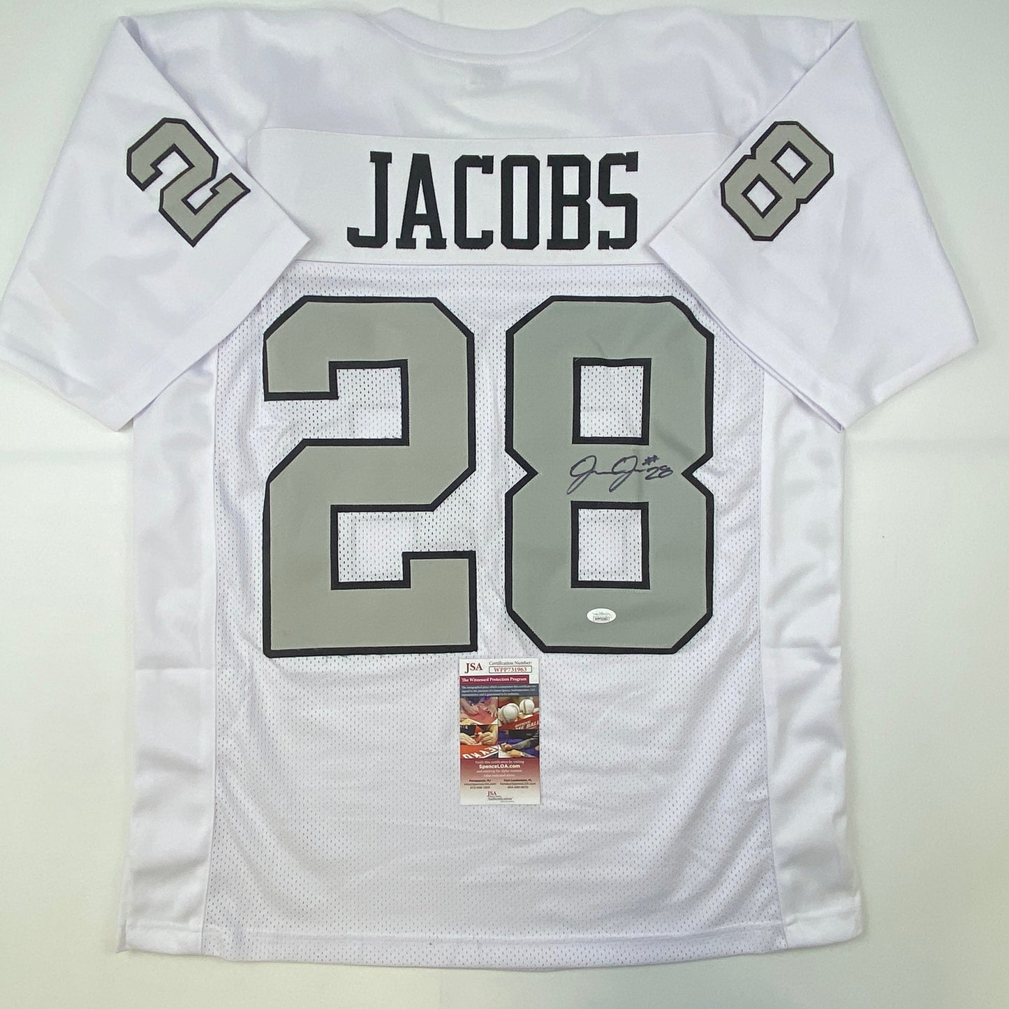 Autographed/Signed Josh Jacobs Las Vegas Oakland Color Rush Football Jersey Beckett BAS COA