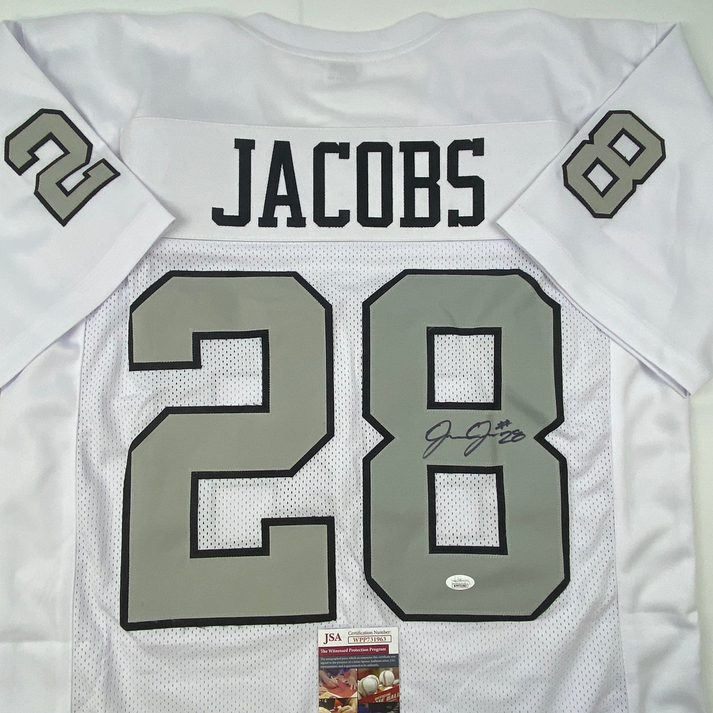 Autographed/Signed Josh Jacobs Las Vegas Oakland Color Rush Football Jersey Beckett BAS COA