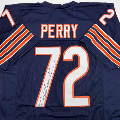 Autographed/Signed William Perry The Refrigerator Chicago Blue Football Jersey Beckett BAS COA