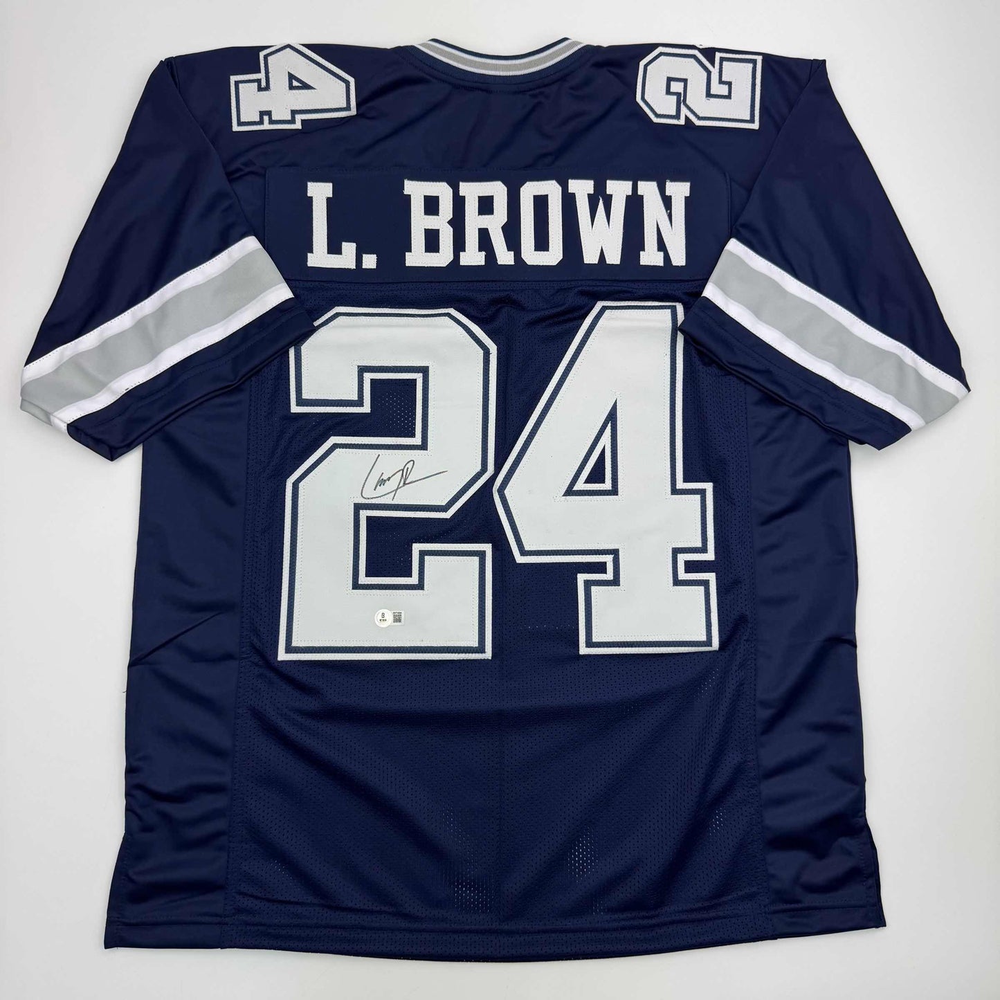 Autographed/Signed Larry Brown Dallas Blue Football Jersey Beckett BAS COA