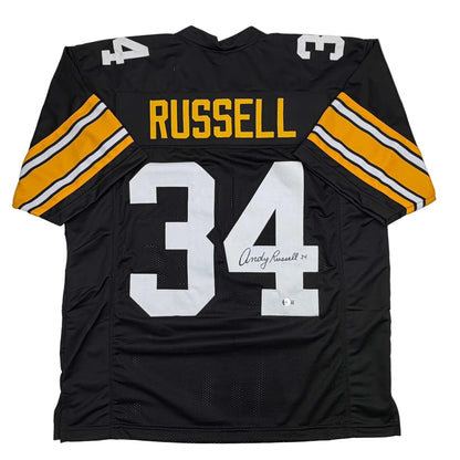 Autographed/Signed Andy Russell Pittsburgh Black Football Jersey Beckett BAS COA
