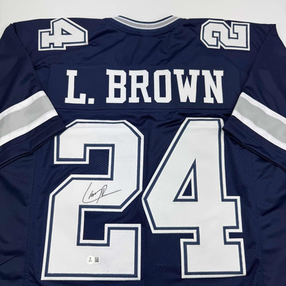 Autographed/Signed Larry Brown Dallas Blue Football Jersey Beckett BAS COA