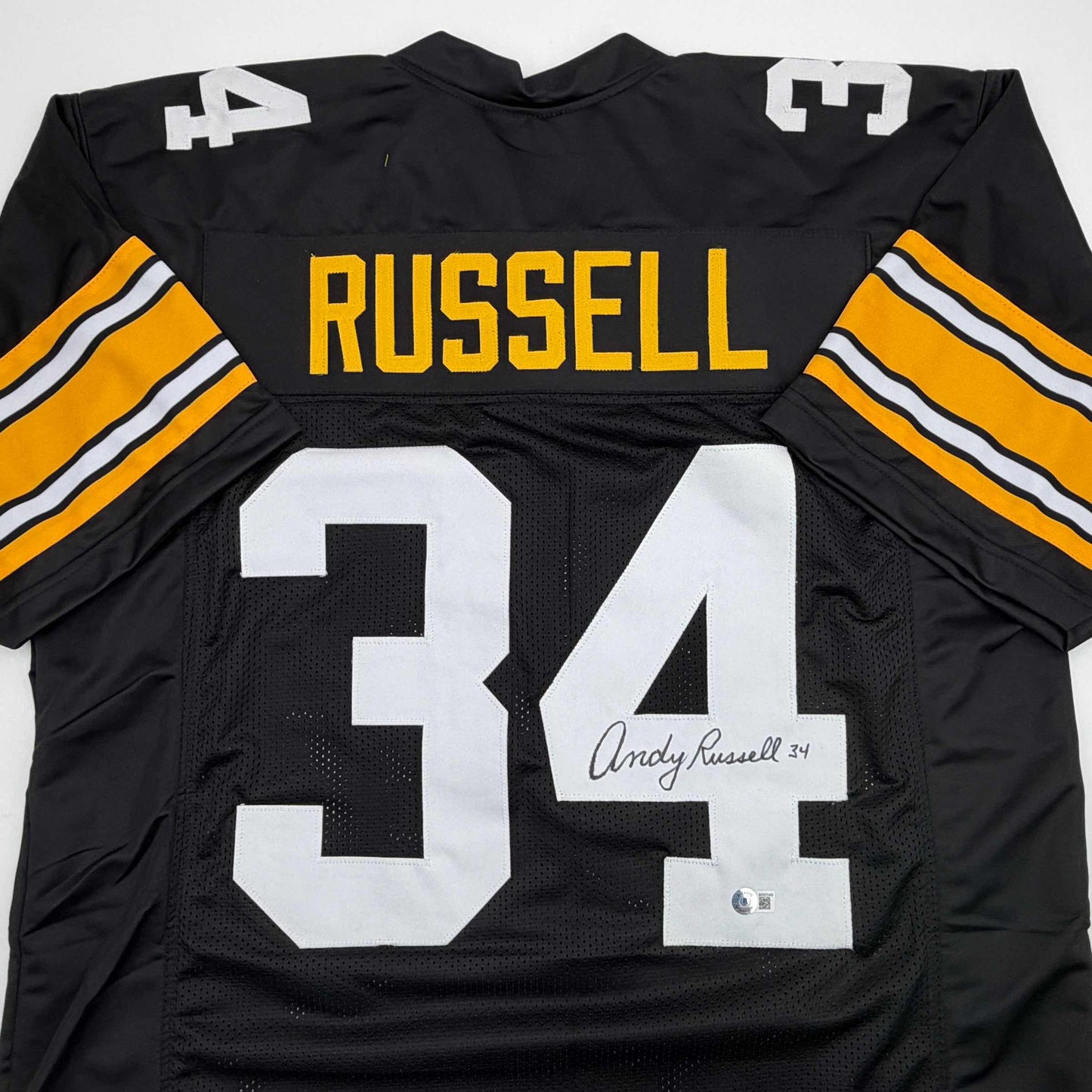 Autographed/Signed Andy Russell Pittsburgh Black Football Jersey Beckett BAS COA